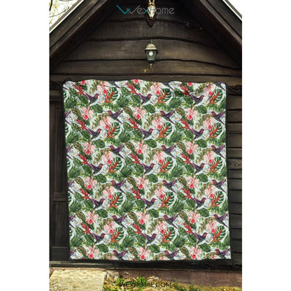 Hummingbird Pattern Print Design 05 Premium Quilt