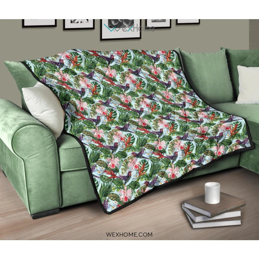 Hummingbird Pattern Print Design 05 Premium Quilt