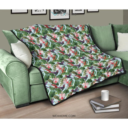Hummingbird Pattern Print Design 05 Premium Quilt