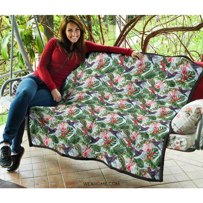 Hummingbird Pattern Print Design 05 Premium Quilt