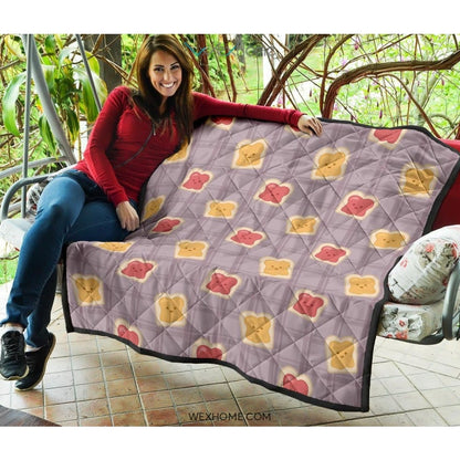 Bread Toast Pattern Print Design 05 Premium Quilt