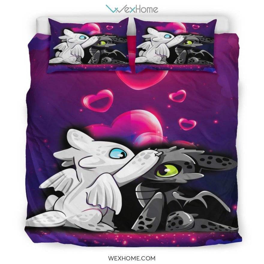 Night Fury Light Fury Love Bedding Set - Toothless duvet cover and pillowcase set - Unique Design Amazing Gift