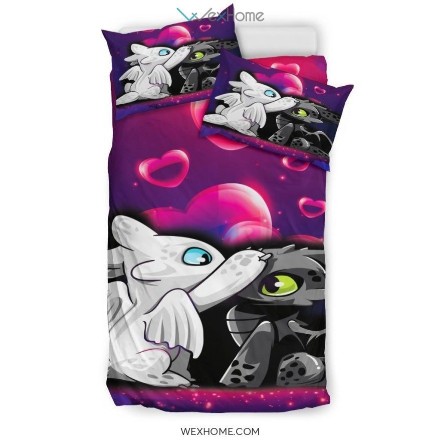 Night Fury Light Fury Love Bedding Set - Toothless duvet cover and pillowcase set - Unique Design Amazing Gift