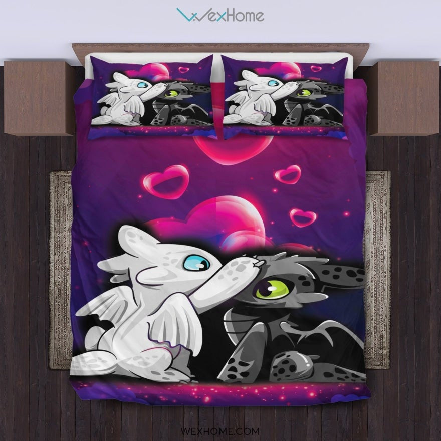 Night Fury Light Fury Love Bedding Set - Toothless duvet cover and pillowcase set - Unique Design Amazing Gift