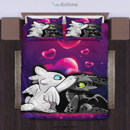 Night Fury Light Fury Love Bedding Set - Toothless duvet cover and pillowcase set - Unique Design Amazing Gift
