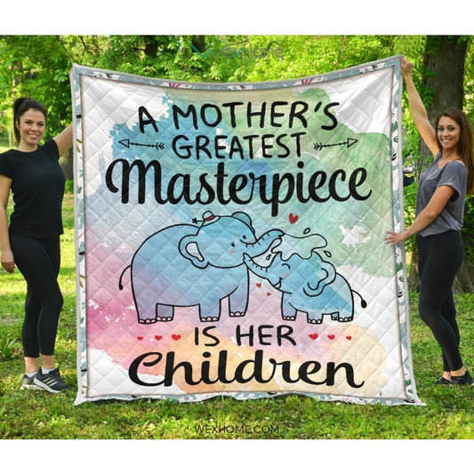 WEXHOME A Mother's Masterpiece Is Children Elephant Mom Premium Quilt