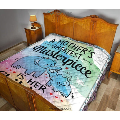 WEXHOME A Mother's Masterpiece Is Children Elephant Mom Premium Quilt