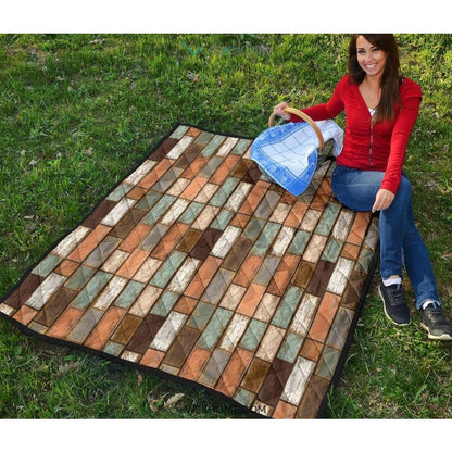 Wood Printed Pattern Print Design 02 Premium Quilt