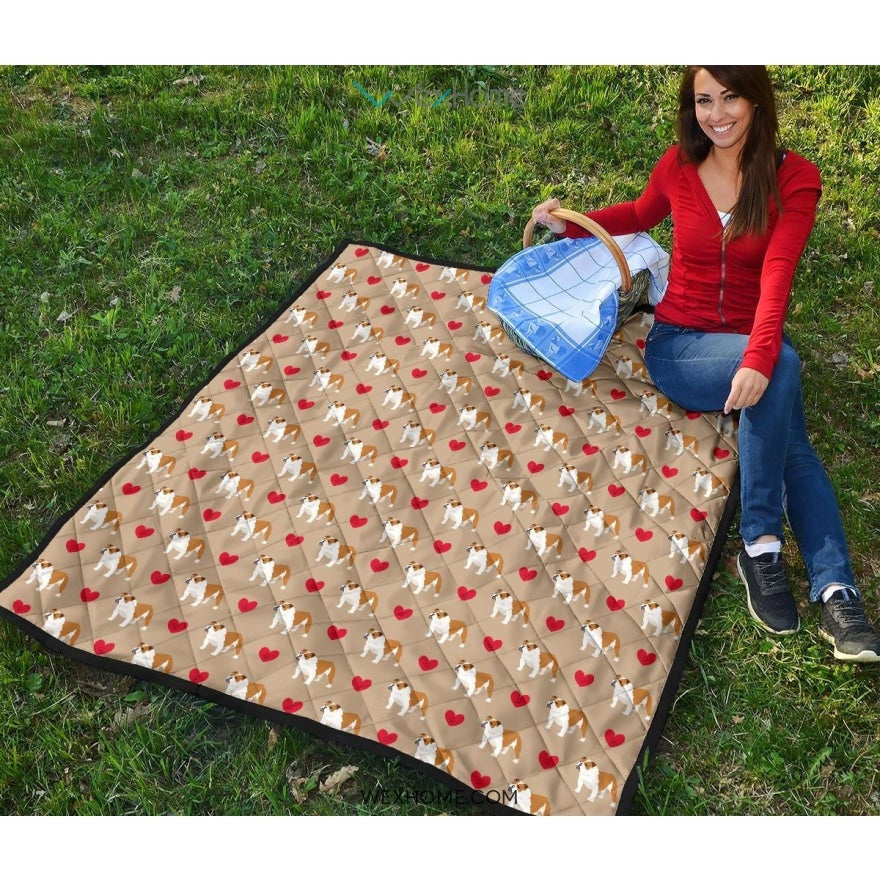English Bulldog Pattern Print Design 05 Premium Quilt