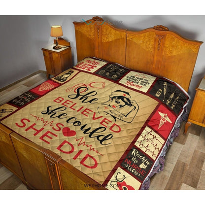 She Believe She Could So She Did Nurse Premium Quilt