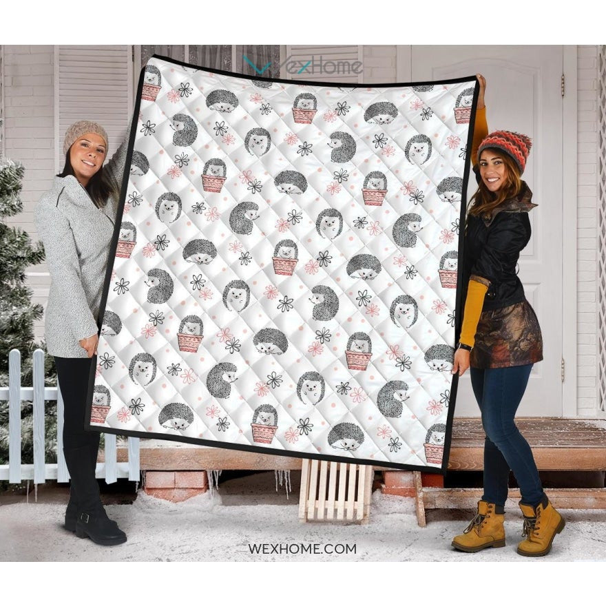 Hedgehog Pattern Print Design 02 Premium Quilt