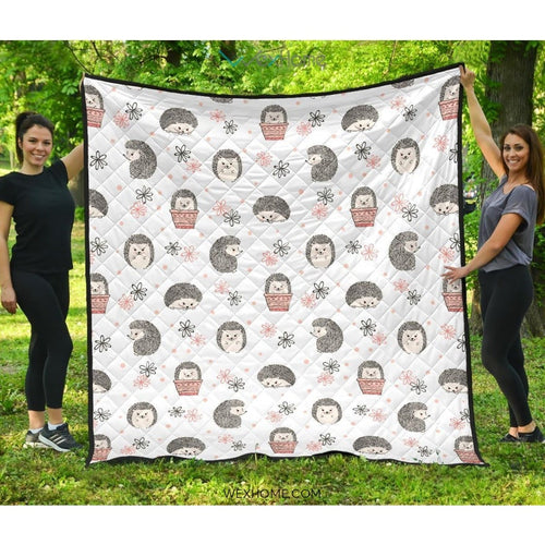 Hedgehog Pattern Print Design 02 Premium Quilt