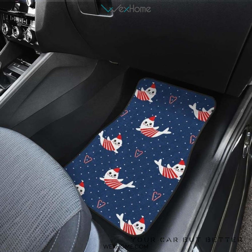 Cute Sea Lion Seal Christmas Hat Candy Cane Heart Pattern Front And Back Car Mats  Best Car Gift 2021