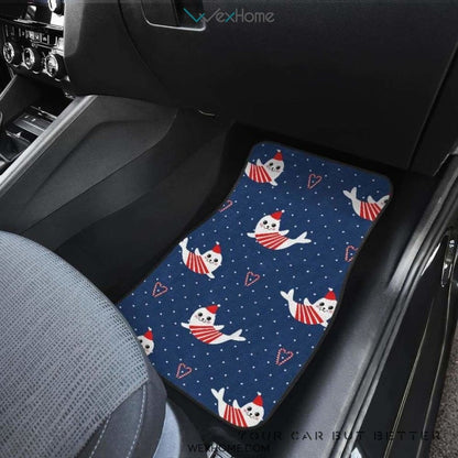 Cute Sea Lion Seal Christmas Hat Candy Cane Heart Pattern Front And Back Car Mats  Best Car Gift 2021