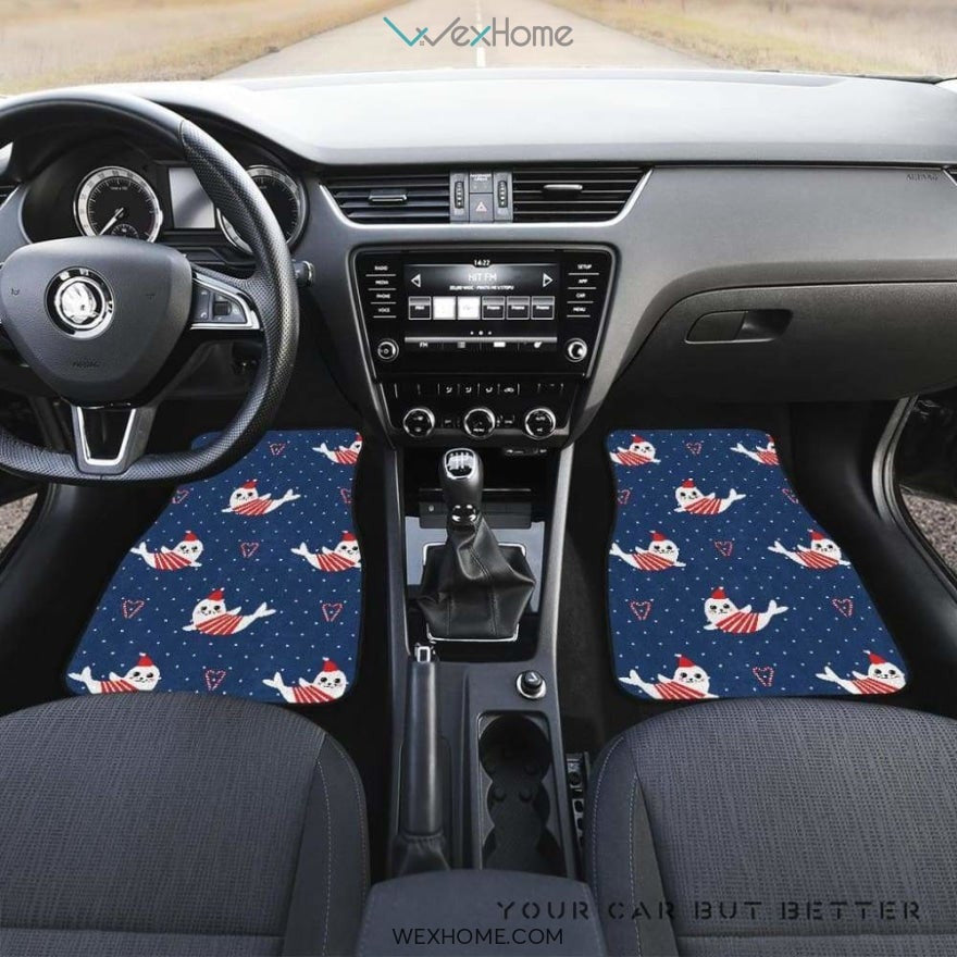 Cute Sea Lion Seal Christmas Hat Candy Cane Heart Pattern Front And Back Car Mats  Best Car Gift 2021