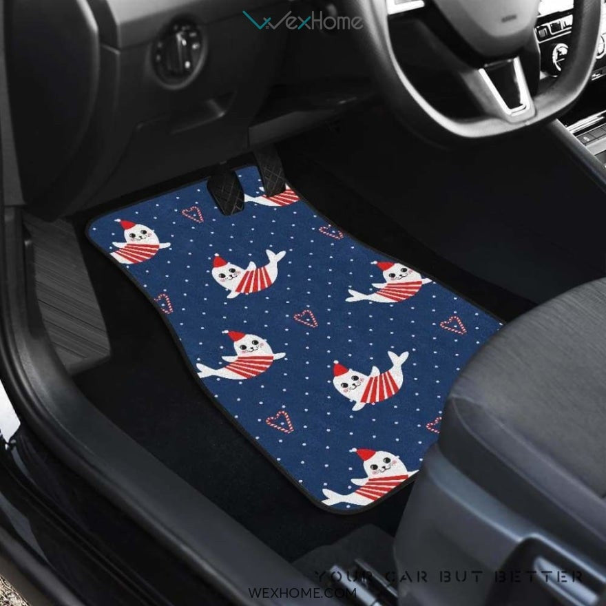 Cute Sea Lion Seal Christmas Hat Candy Cane Heart Pattern Front And Back Car Mats  Best Car Gift 2021