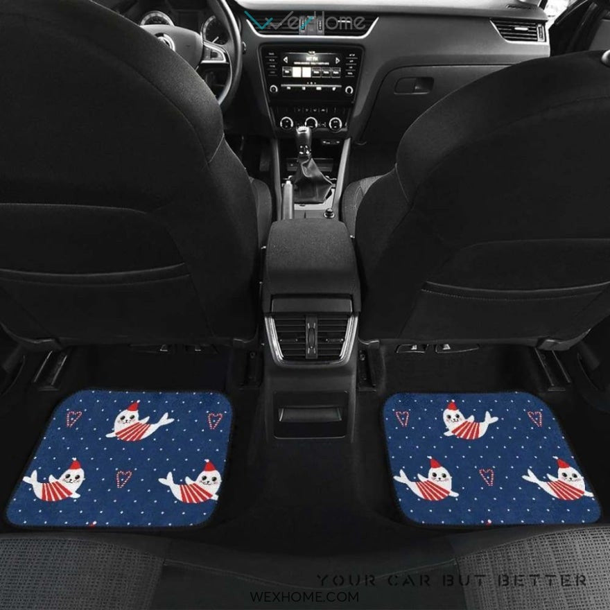 Cute Sea Lion Seal Christmas Hat Candy Cane Heart Pattern Front And Back Car Mats  Best Car Gift 2021