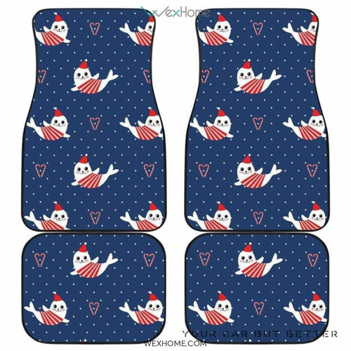Cute Sea Lion Seal Christmas Hat Candy Cane Heart Pattern Front And Back Car Mats  Best Car Gift 2021