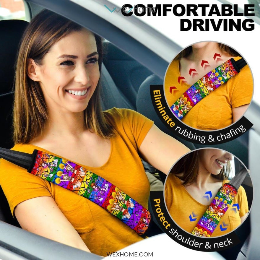 My Hero Academia Anime Seat Belt Covers | MHA Ochaco Rainbow Heart Belt Covers