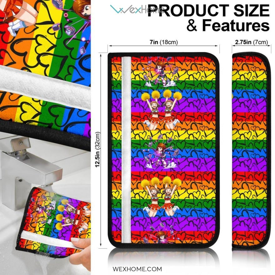 My Hero Academia Anime Seat Belt Covers | MHA Ochaco Rainbow Heart Belt Covers