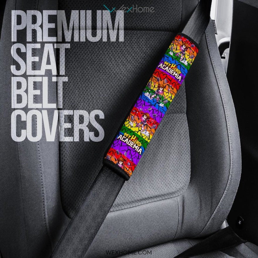 My Hero Academia Anime Seat Belt Covers | MHA Ochaco Rainbow Heart Belt Covers