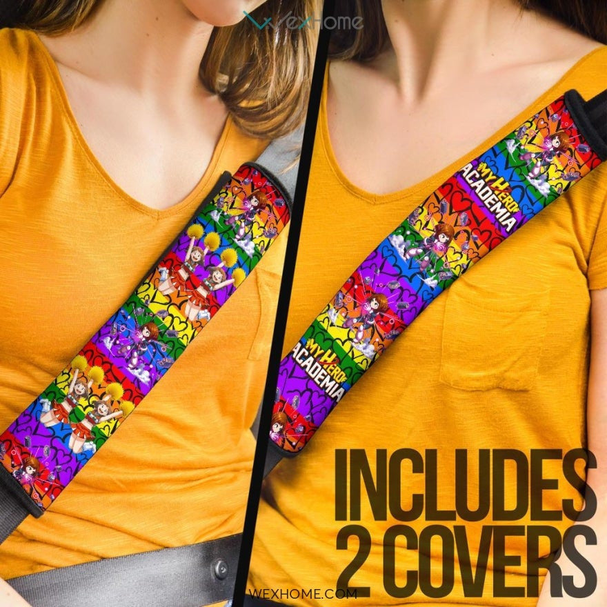 My Hero Academia Anime Seat Belt Covers | MHA Ochaco Rainbow Heart Belt Covers