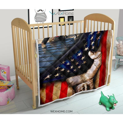 Roofer Hand Pulling American Flag Quilt