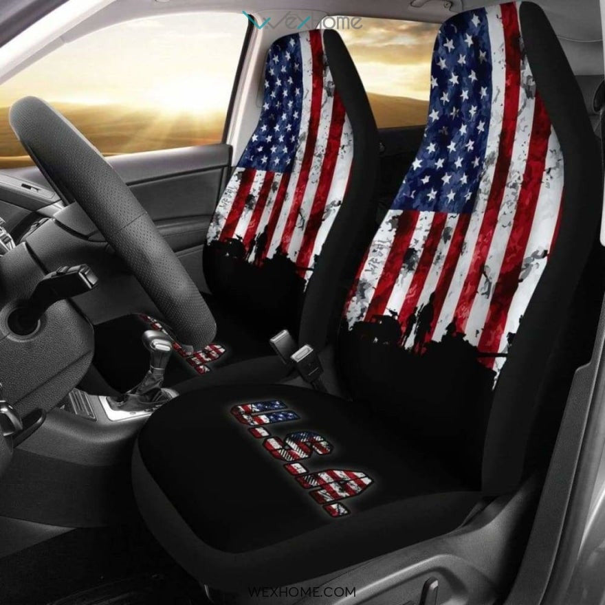 American Flag Military Patriotic Veteran Car Seats Cover