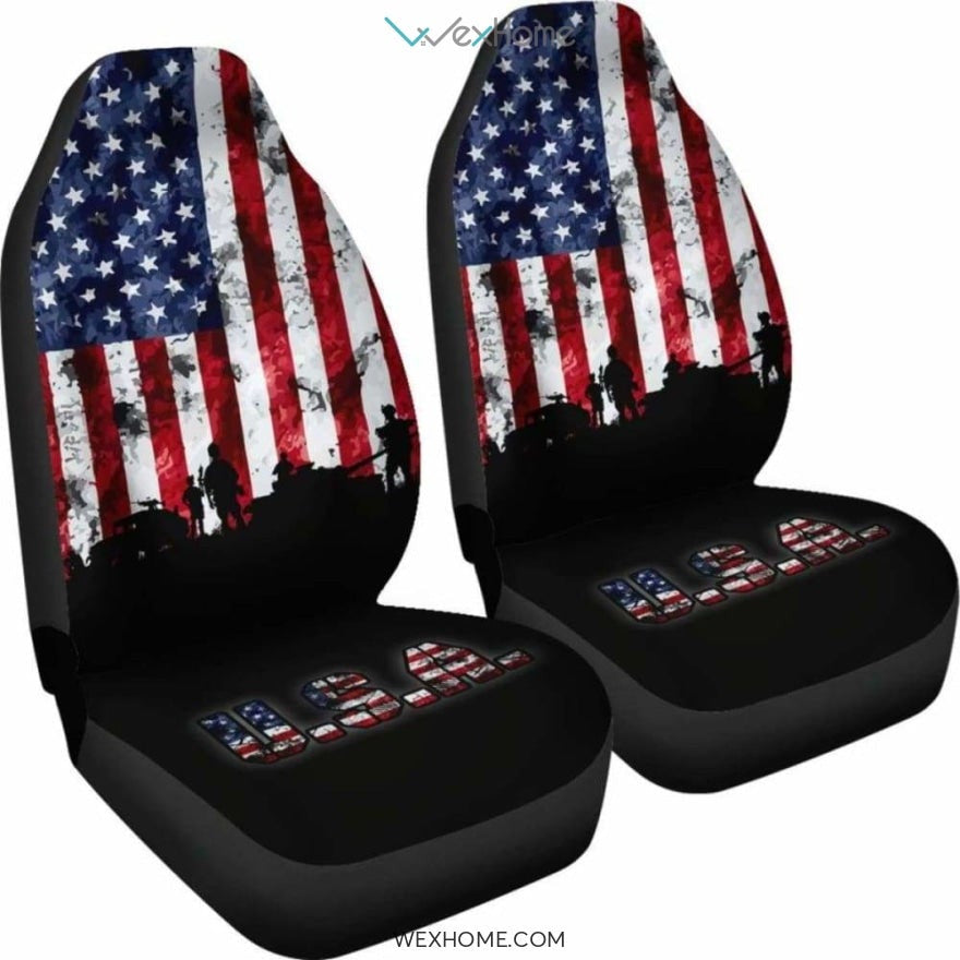 American Flag Military Patriotic Veteran Car Seats Cover