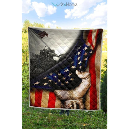 US Veteran Hand Pulling American Flag Quilt