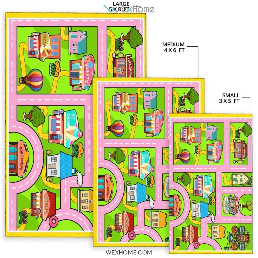 Colourful Fun Land Theme Park Roads Nursery Area Rug