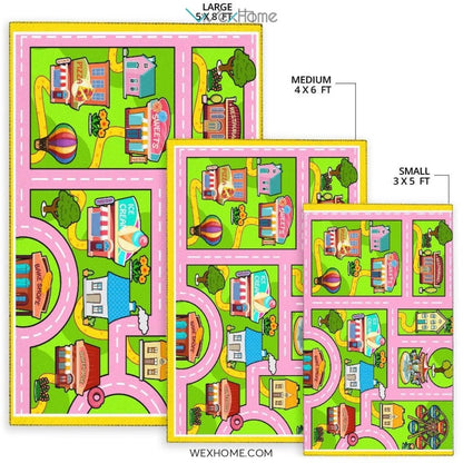 Colourful Fun Land Theme Park Roads Nursery Area Rug