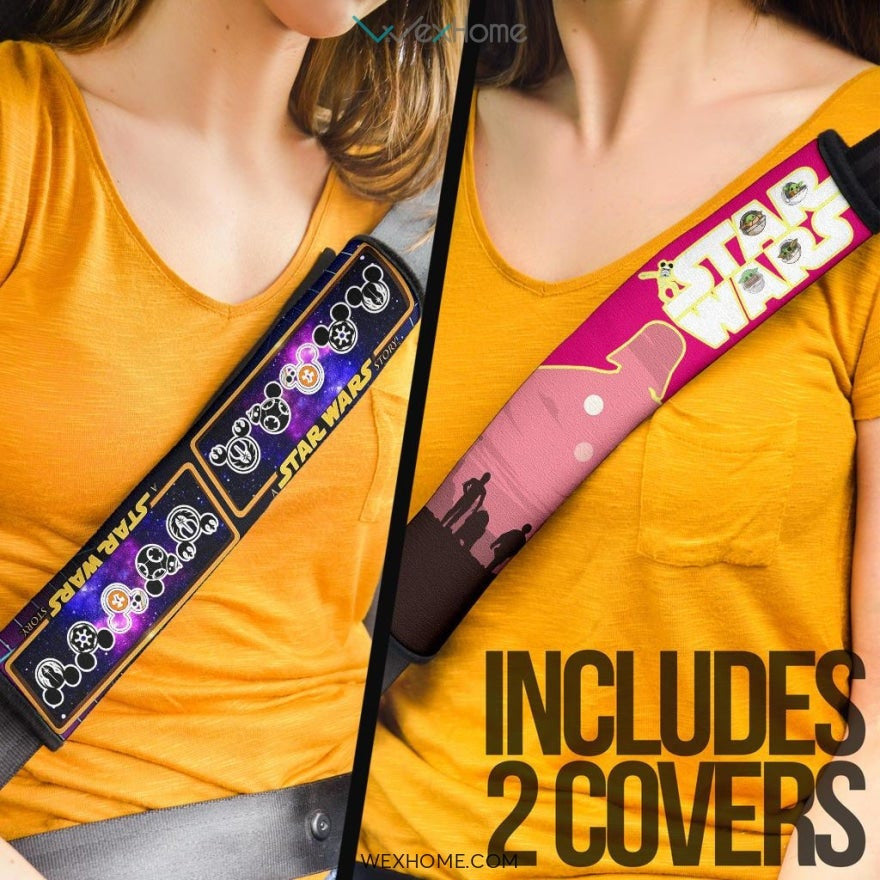 Star Wars Movie Seat Belt Covers | Mickey Head Galaxy Retrowave Belt Covers