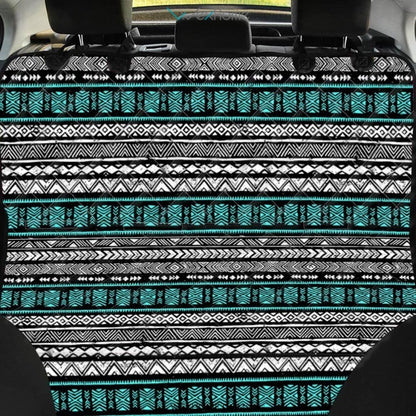 White and Turquoise Tribal Navajo Hand Drawn Pet Car Seat Cover