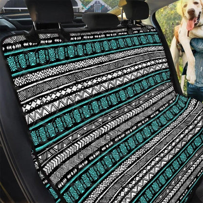 White and Turquoise Tribal Navajo Hand Drawn Pet Car Seat Cover