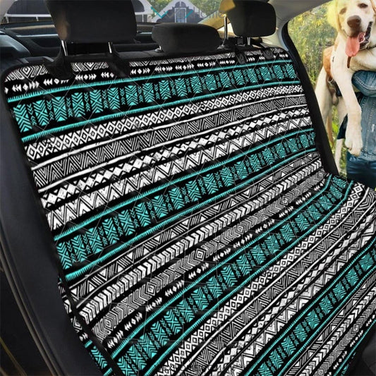 White and Turquoise Tribal Navajo Hand Drawn Pet Car Seat Cover