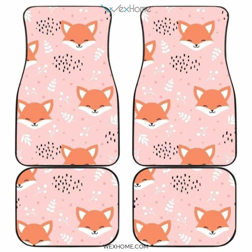 Cute Fox Pattern Pink Background Front And Back Car Mats