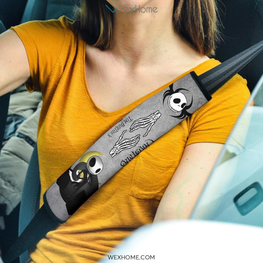 Nightmare Before Christmas Cartoon Seat Belt Covers | Chibi Jack Grey Belt Covers