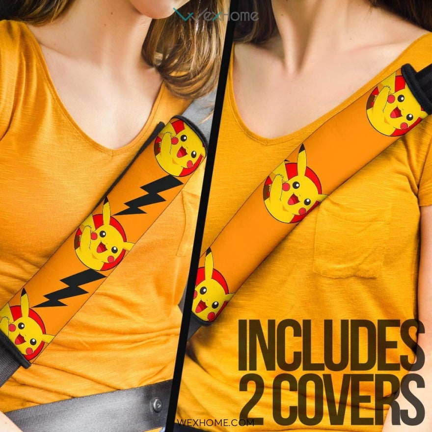 Pokemon Anime Seat Belt Covers | Hi Pikachu Lightning Belt Covers