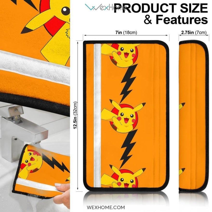 Pokemon Anime Seat Belt Covers | Hi Pikachu Lightning Belt Covers