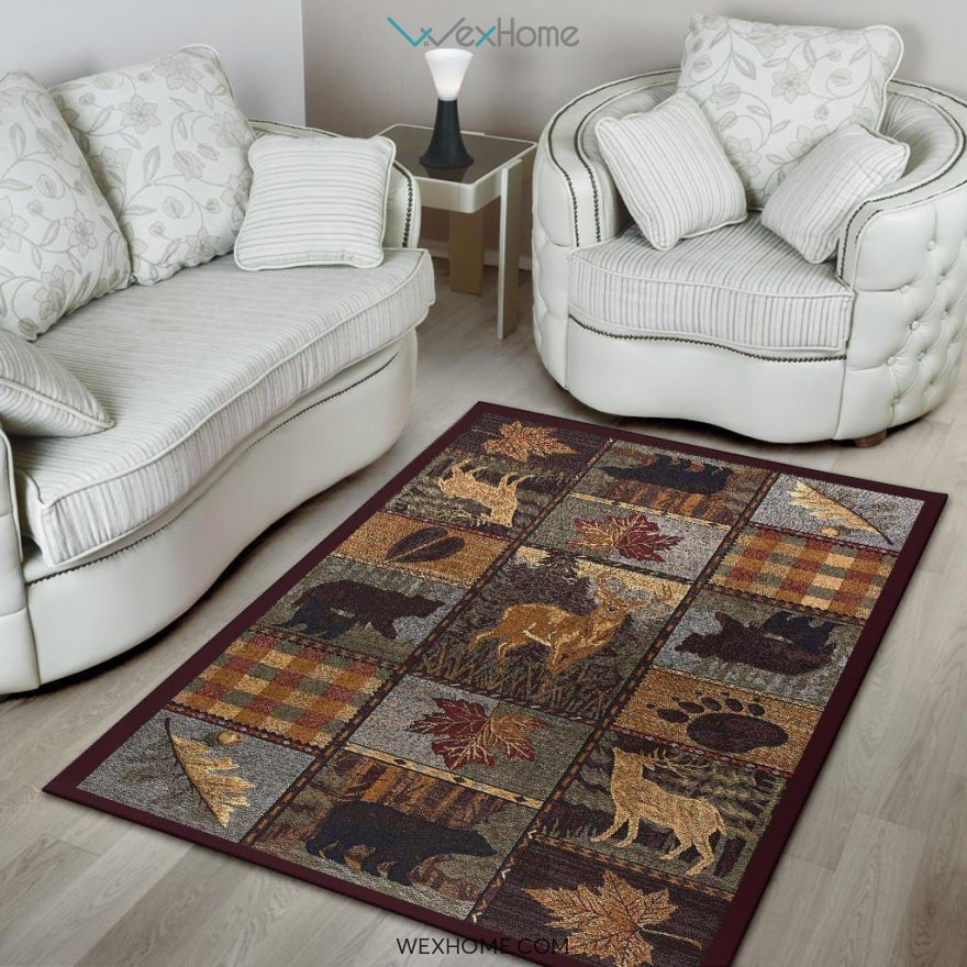 Northern Wildlife Novelty Lodge Pattern Nursery Area Rug