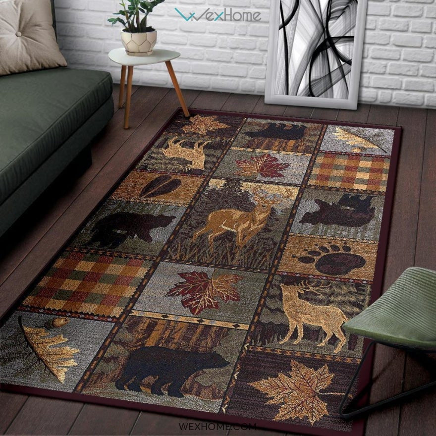 Northern Wildlife Novelty Lodge Pattern Nursery Area Rug