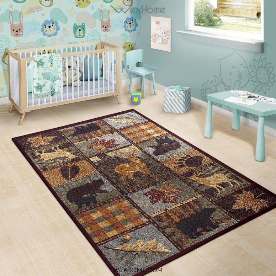 Northern Wildlife Novelty Lodge Pattern Nursery Area Rug