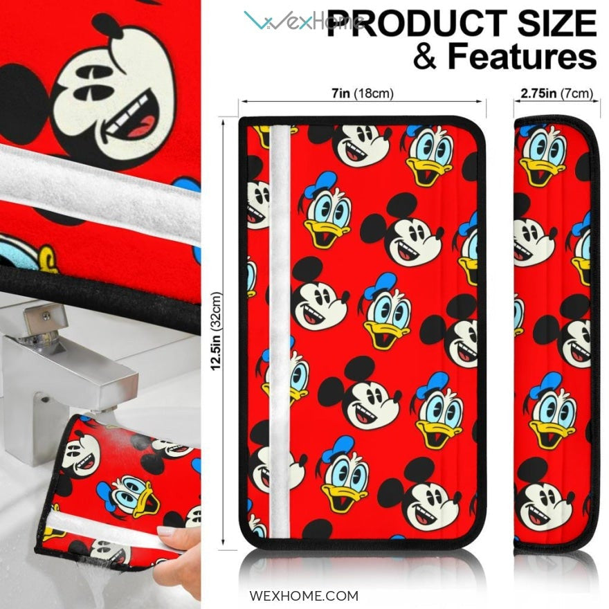 Mickey Cartoon Seat Belt Covers | Mickey Donald Patterns Red Belt Covers