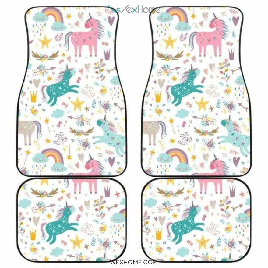 Colorful Unicorn Pattern Front And Back Car Mats