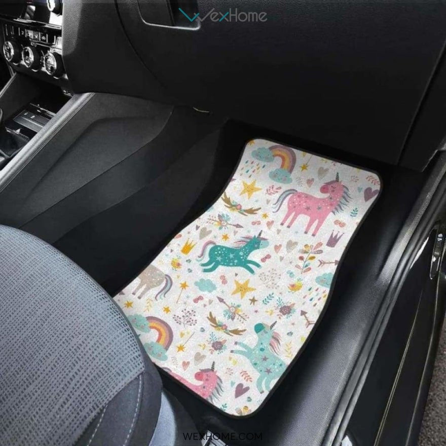 Colorful Unicorn Pattern Front And Back Car Mats