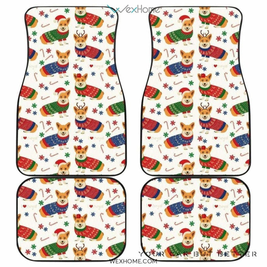 Corgi Christmas Pattern Front And Back Car Mats
