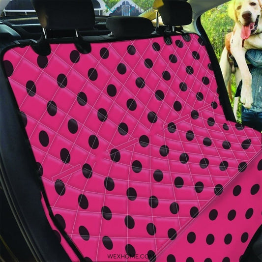 Vintage Pink And Black Polka Dot Pet Car Seat Cover