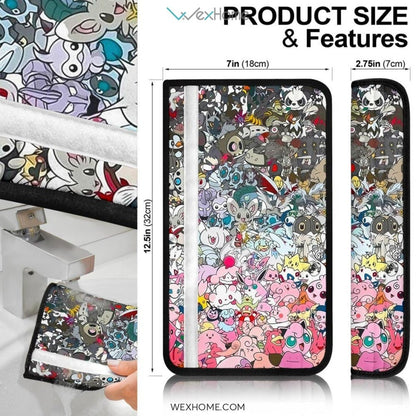 Pokemon Anime Seat Belt Covers | Black Pink Doodle Pokemon Belt Covers