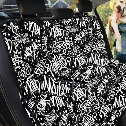 White And Black Graffiti Doodle Text Print Pet Car Seat Cover